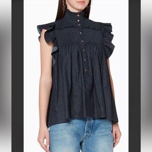 See By Chloe Navy Ruffled Blouse